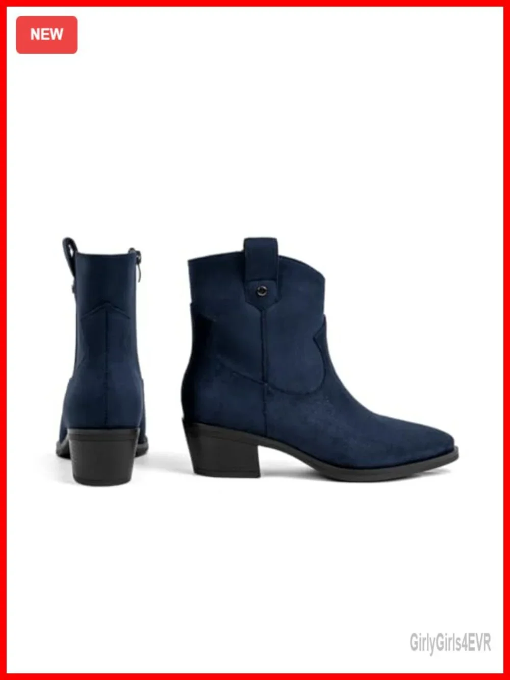 Women's Western Ankle Boots Pointed Toe Low Chunky Heel Side Zipper Faux Suede